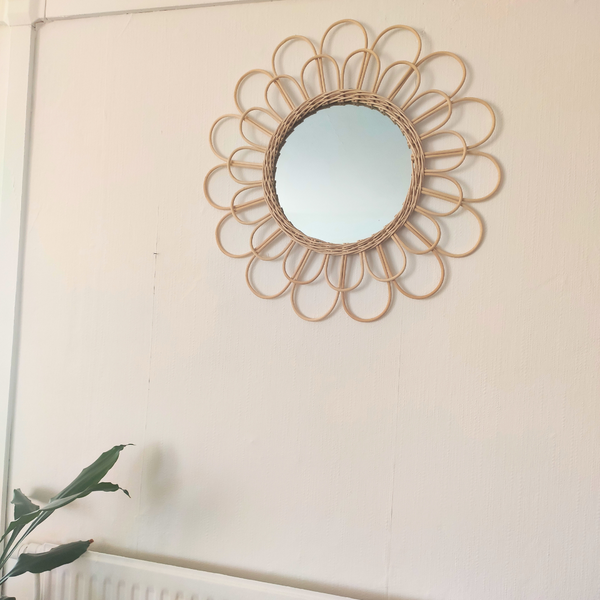 Miroir Fleur en Rotin