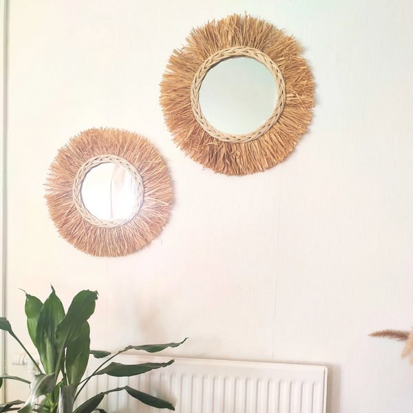 Miroir Frangé en Raphia Naturel