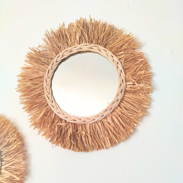 Miroir Frangé en Raphia Naturel