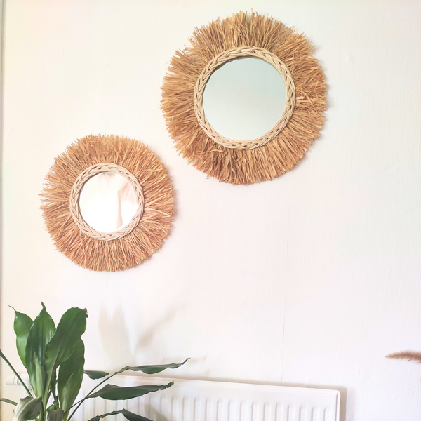 Miroir Frangé en Raphia Naturel