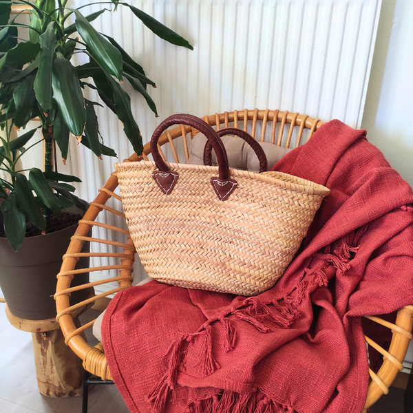Panier à Poignées en Cuir Naturel