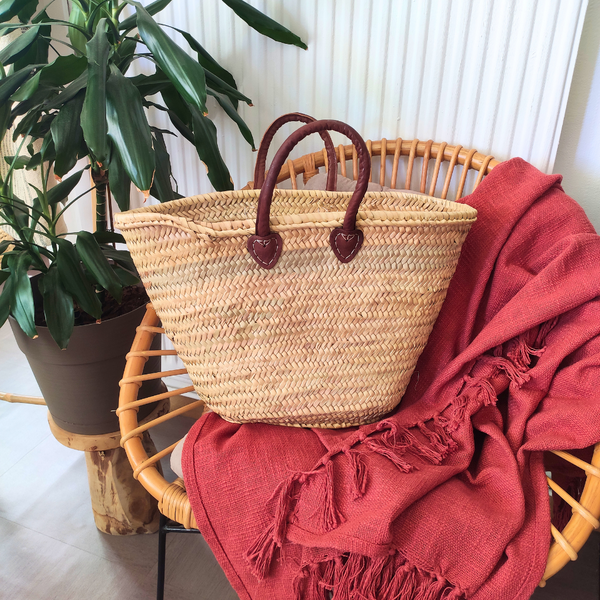 Panier à Poignées en Cuir Naturel