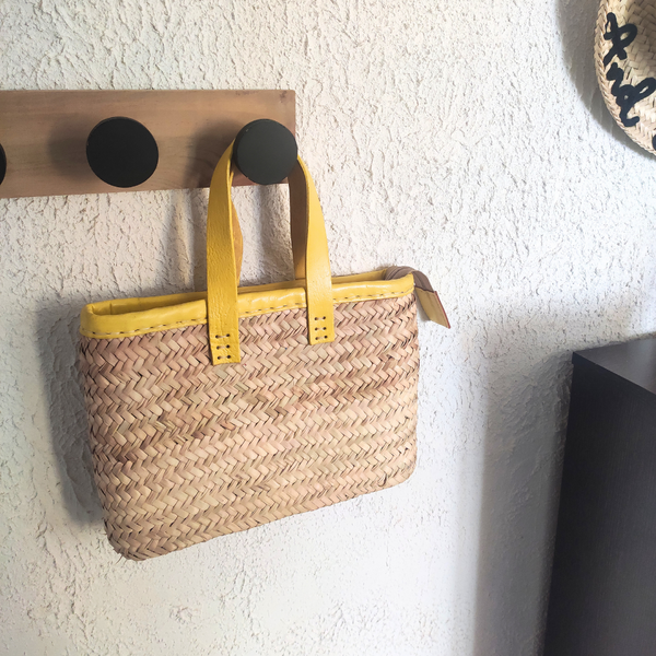 Sac Panier en Feuilles de Palmier avec Anses en Cuir Courtes