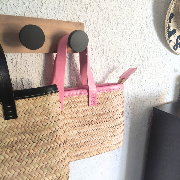 Sac Panier en Feuilles de Palmier avec Anses en Cuir Courtes