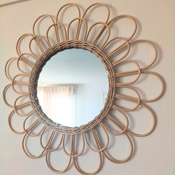 Miroir Fleur en Rotin