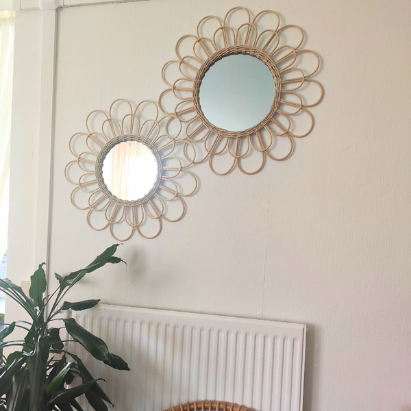 Miroir Fleur en Rotin