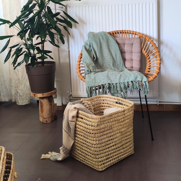 Grand Panier de Rangement en Fibres Naturelles, Pratique et Fonctionnel