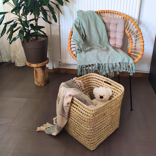 Grand Panier de Rangement en Fibres Naturelles, Pratique et Fonctionnel