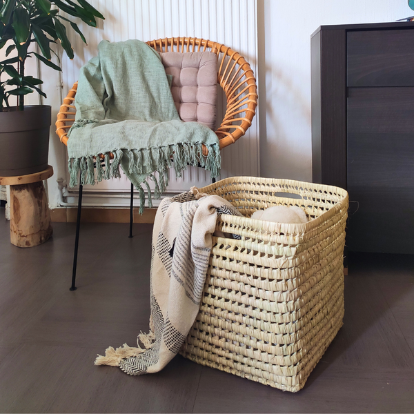 Grand Panier de Rangement en Fibres Naturelles, Pratique et Fonctionnel