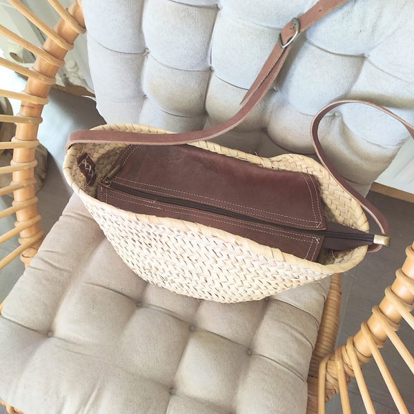 Sac Panier à Bandoulière en Feuilles de Palmier