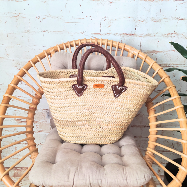 Panier à Poignées en Cuir Naturel