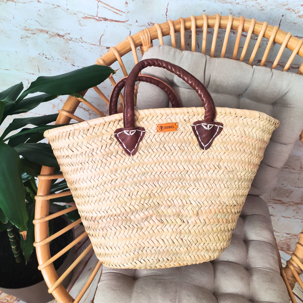 Panier à Poignées en Cuir Naturel