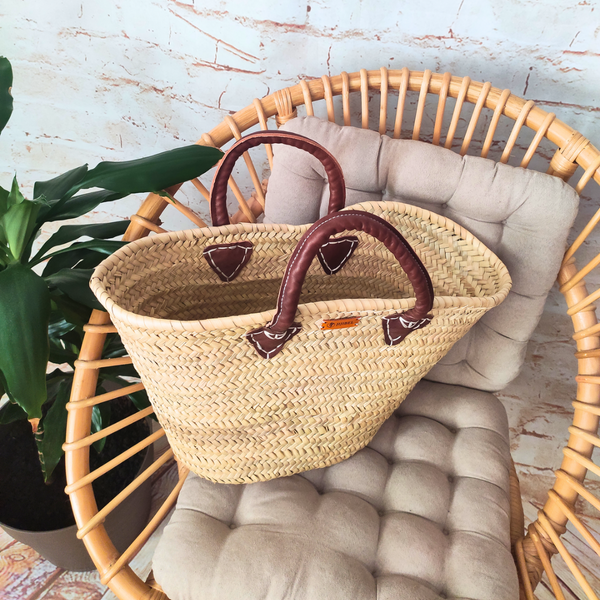 Panier à Poignées en Cuir Naturel