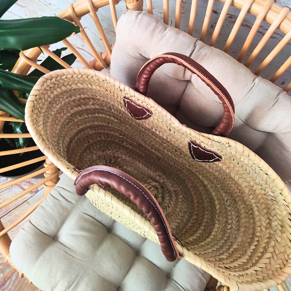 Panier à Poignées en Cuir Naturel