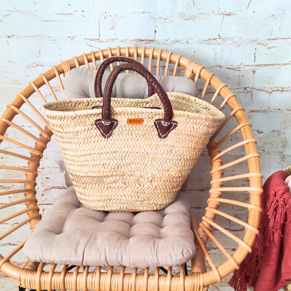 Panier à Poignées en Cuir Naturel