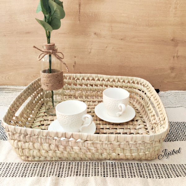 Panier Plateau en Feuilles de Palmier Tressées, taille M