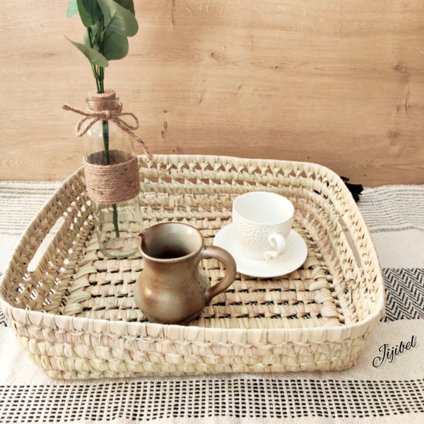 Panier Plateau en Feuilles de Palmier Tressées, taille M