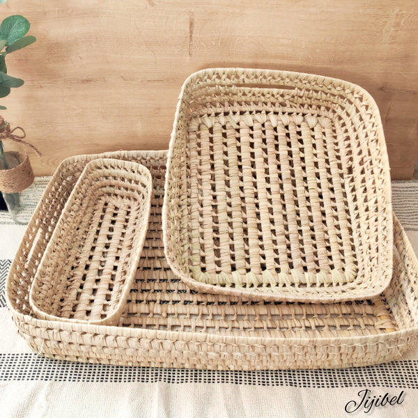 Panier Plateau en Feuilles de Palmier Tressées, taille M