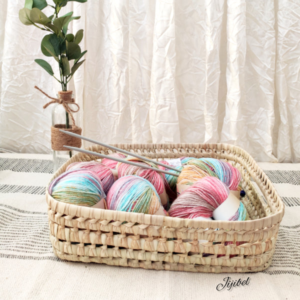 Panier Plateau en Feuilles de Palmier Tressées, taille M