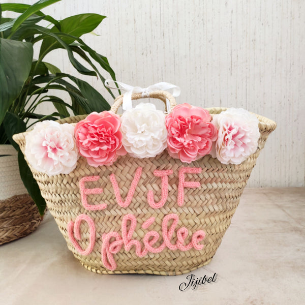 Panier en osier à personnaliser fleurs et texte