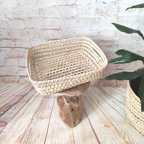Panier Plateau en Feuilles de Palmier Tressées, taille M