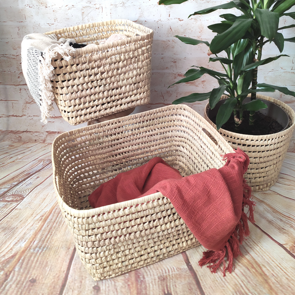 Grand Panier de Rangement en Fibres Naturelles, Pratique et Fonctionnel