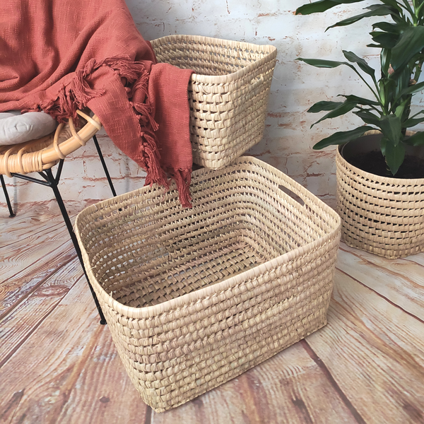 Grand Panier de Rangement en Fibres Naturelles, Pratique et Fonctionnel