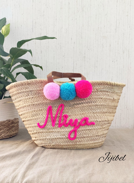 Panier - Grand Panier De Plage Anses Courtes Personnalisable