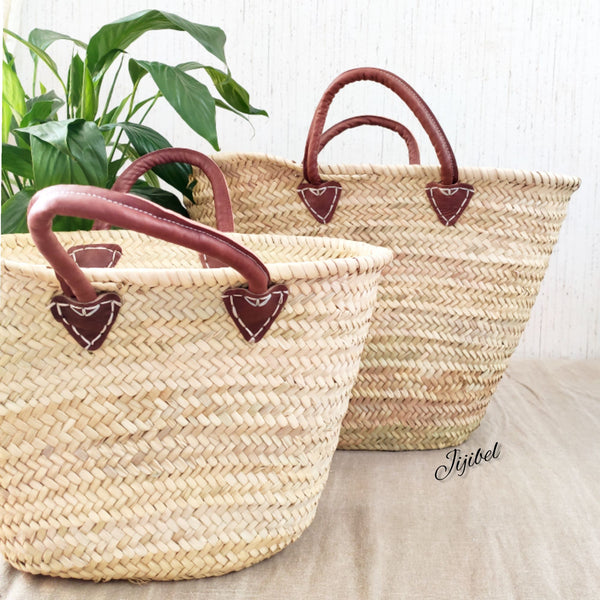 Panier - Grand Panier En Paille Avec Des Poignées En Cuir Naturelle