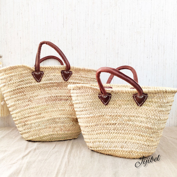 Panier - Grand Panier En Paille Avec Des Poignées En Cuir Naturelle