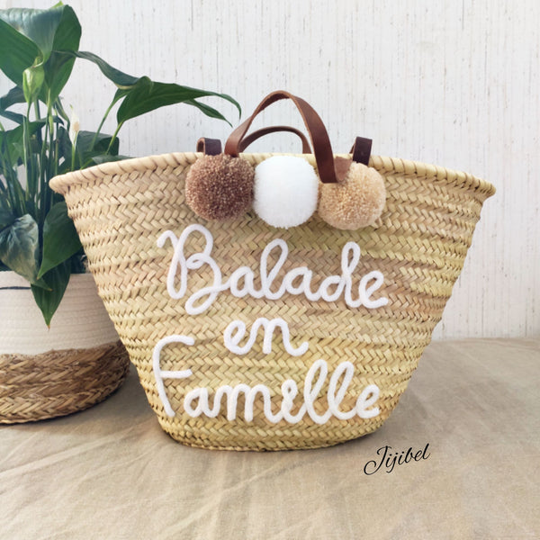 Panier - Grand Panier Marocain Double Anses Longues En Cuir Naturel
