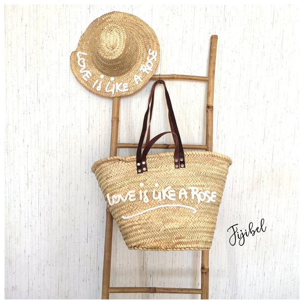 Panier - Grand Panier Marocain Double Anses Longues En Cuir Naturel