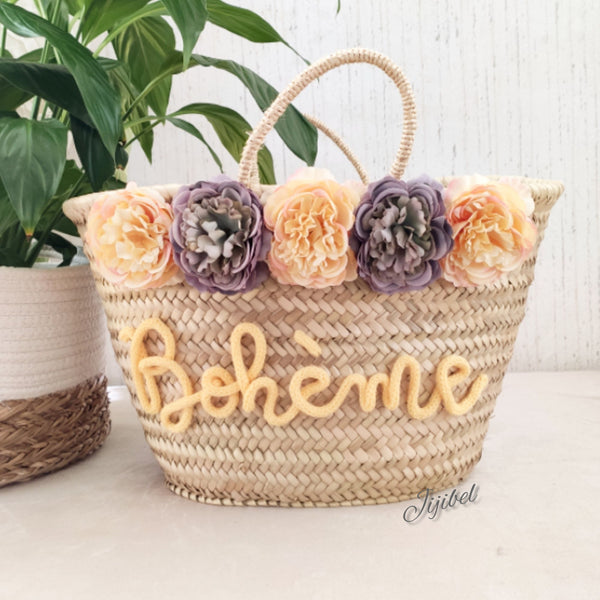 Panier - Panier En Osier à Personnaliser Fleurs Et Texte