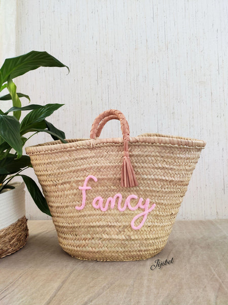 Panier - Panier XL à Pompon Cuir Et Anses En Cuir Tressé Personnalisable