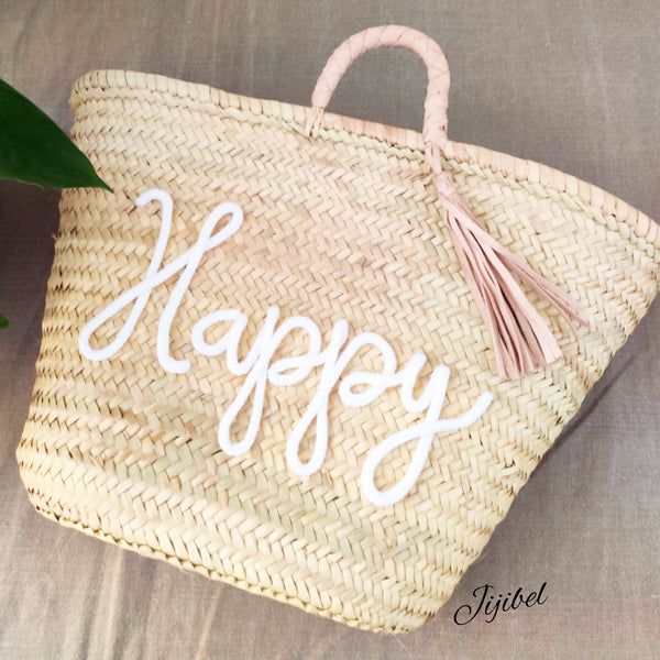 Panier - Panier XL à Pompon Cuir Et Anses En Cuir Tressé Personnalisable