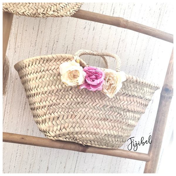 Panier - Petit Panier Marocain En Osier Personnalisé Fleurs Pivoines
