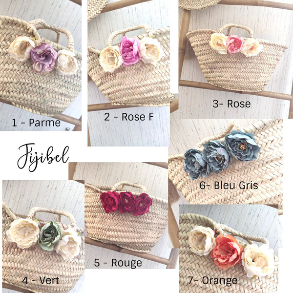 Panier - Petit Panier Marocain En Osier Personnalisé Fleurs Pivoines
