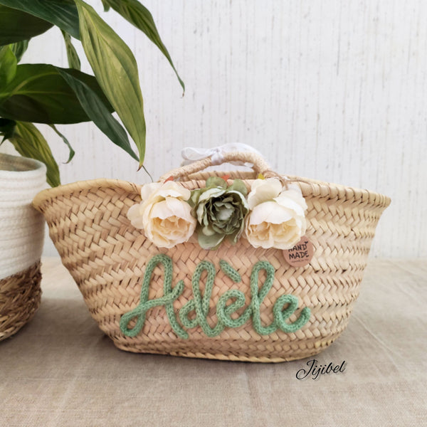 Panier - Petit Panier Marocain En Osier Personnalisé Fleurs Pivoines