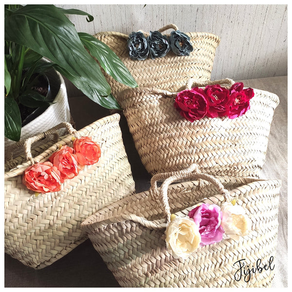 Panier - Petit Panier Marocain En Osier Personnalisé Fleurs Pivoines