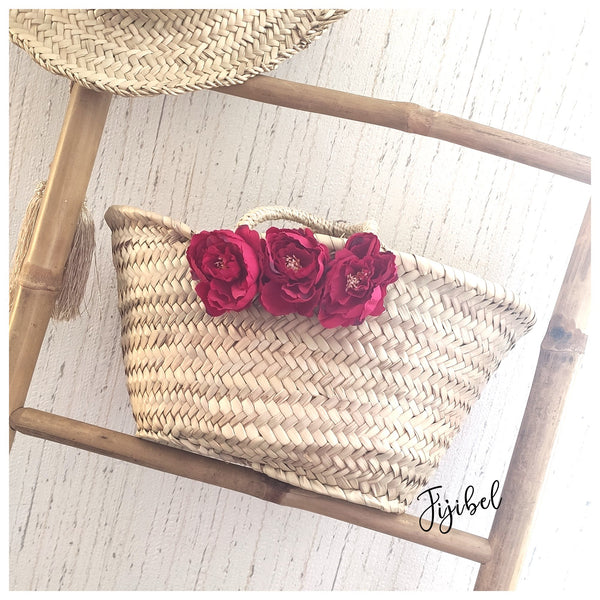 Panier - Petit Panier Marocain En Osier Personnalisé Fleurs Pivoines