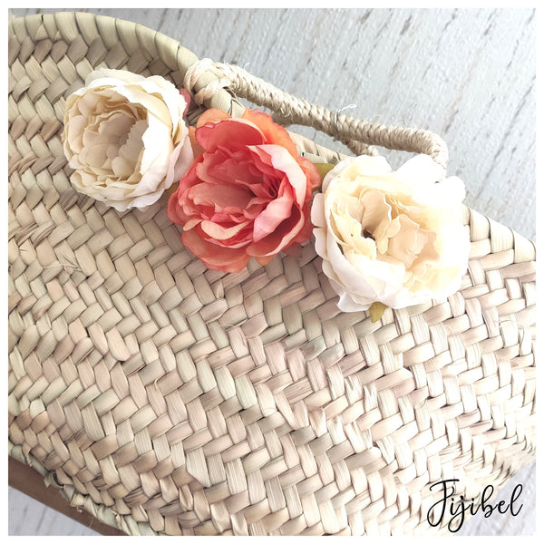 Panier - Petit Panier Marocain En Osier Personnalisé Fleurs Pivoines