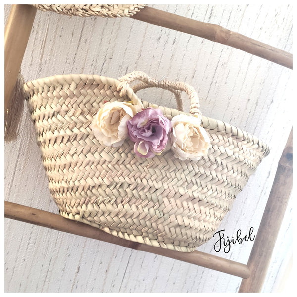 Panier - Petit Panier Marocain En Osier Personnalisé Fleurs Pivoines