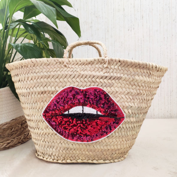 Panier Personnalisé Motif Bouche Sequins - M