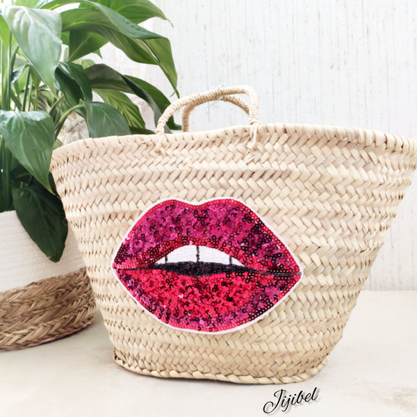 Panier Personnalisé Motif Bouche Sequins - M