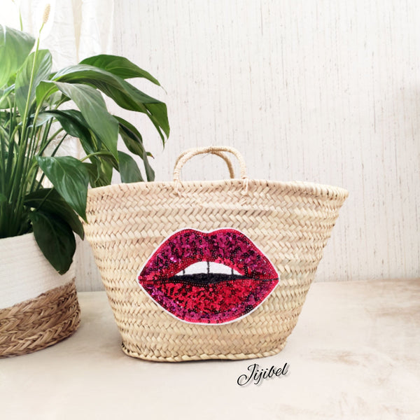 Panier Personnalisé Motif Bouche Sequins - M