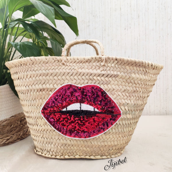 Panier Personnalisé Motif Bouche Sequins - M